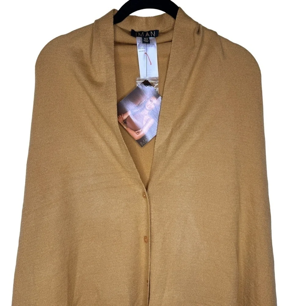 IMAN NWT Soft N’ Chic Multi Wear Button Front Wrap Sweater One Size in Tan